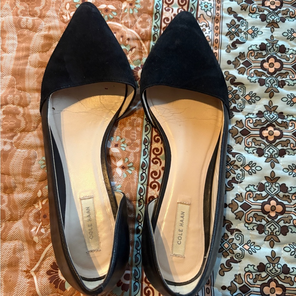 Cole Haan Black Suede Pointed Flats